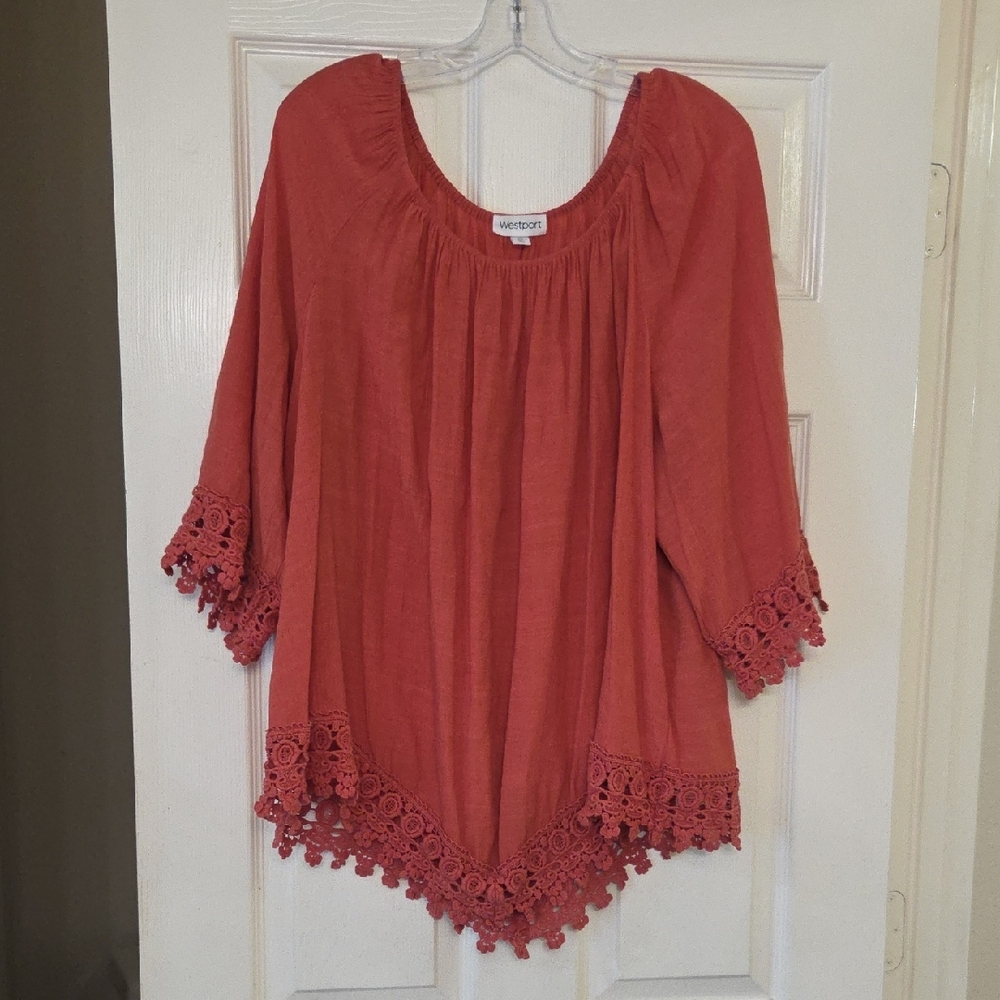 Westport Red Crochet Trim Blouse